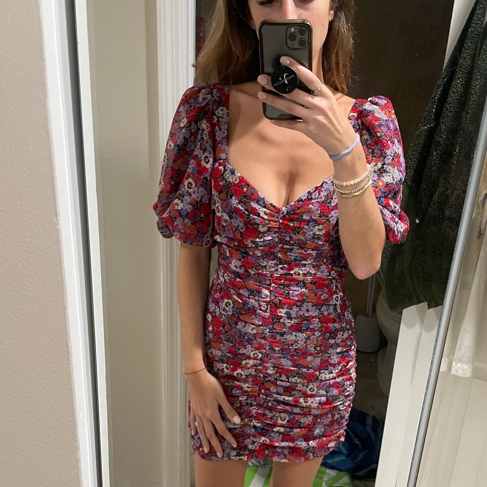 Floral ruched mini dress